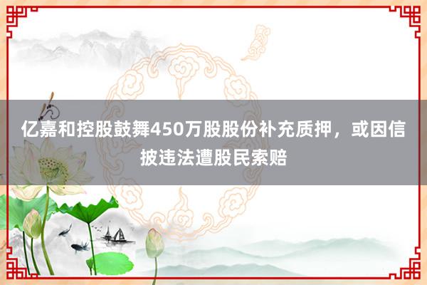 亿嘉和控股鼓舞450万股股份补充质押，或因信披违法遭股民索赔