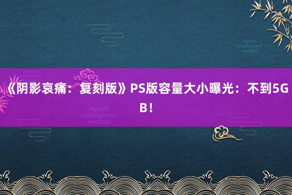 《阴影哀痛：复刻版》PS版容量大小曝光：不到5GB！